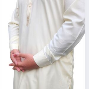 Vanilla Cream White Shalwar Kameez / Kurta Pajama Set - Comes With FREE Pajama